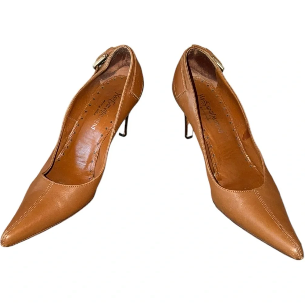 Yves Saint Laurent YSL Vintage Brown Buckle Leather Heels